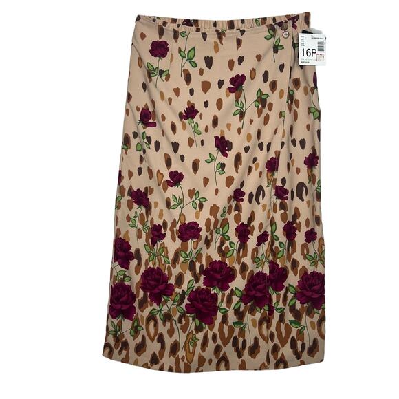 Vintage Y2K Size Large Sag Harbor Rose Print Deadstock Faux Wrap Midi Skirt - Picture 1 of 9